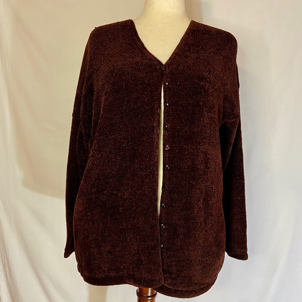 August Silk Oversized Chenille V-neck Cardigan Sweater Size M